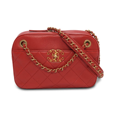 Chanel Red Quilted Lambskin Chain Infinity Camera Case