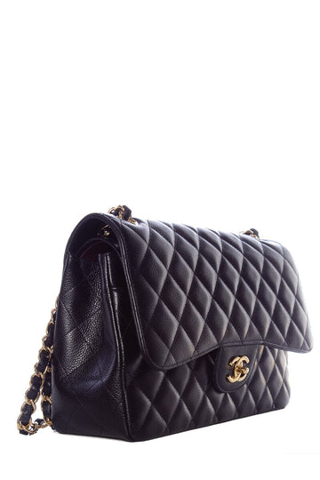 Chanel Black Leather Classic Jumbo  Double Flap GHW Handbag