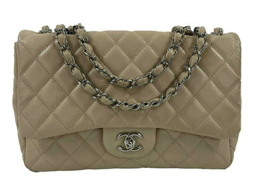 Top Quality Chanel - Jumbo Leather Quilted Single New - Beige / Silver Shoulder Bag