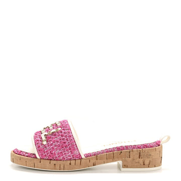 Tweed Cork Mule Sandal 36 Pink White
