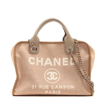 Top Quality Chanel Deauville Leather/canvas x Leather 2WAY Handbag Beige Silver  20th