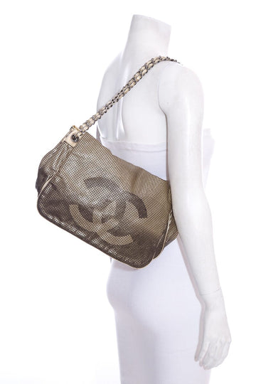 Chanel 2006/2008 COCO MARK Gold Perforated Leather Handbag
