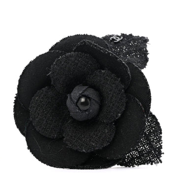 Tweed Fabric Camellia Pin Brooch Black