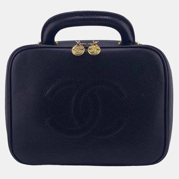 Black Caviar Leather Medium Vanity Case Clutch