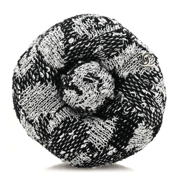 Tweed Camellia Pin Brooch Black Silver