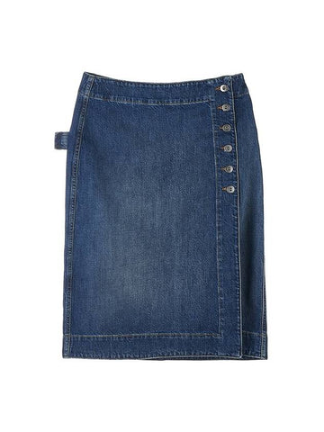 Luxury Bottega Veneta Washed Midi Denim A-Line Skirt Blue
