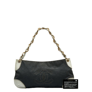 Top Quality Chanel Coco Mark Chain Shoulder Bag Gray White Leather/canvas Leather