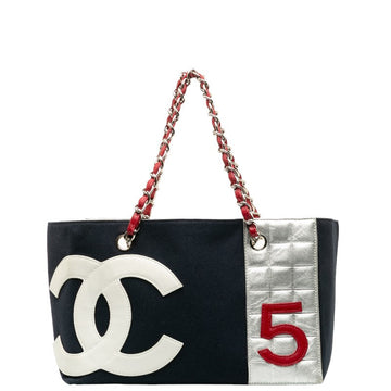 Top Quality Chanel No.5 Chain Tote Bag Navy Multicolor Leather/canvas Leather Women's