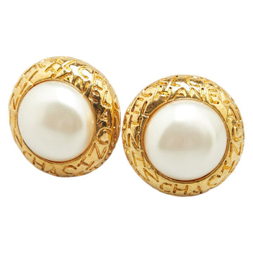 Chanel Logo Round Faux Pearl Earrings