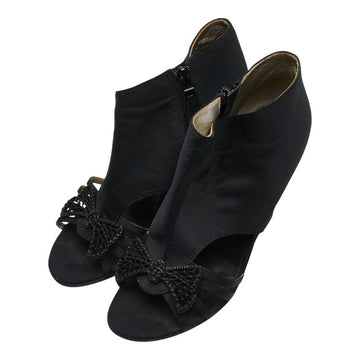 Chanel Coco Mark Ribbon Canvas Leather Wedge Sandals