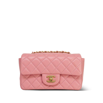 19s Pink leather Quilted Mini Rectangular Flap Aged Gold Hardware