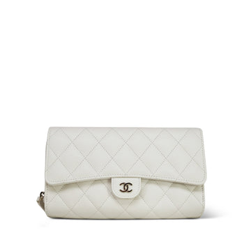 White leather Quilted Phone Holder Wallet On Chain LGHW