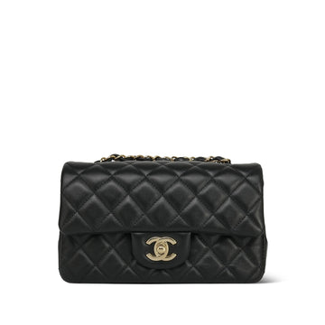22A Black leather Quilted Mini Rectangular Flap LGHW