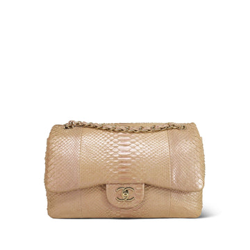 Iridescent Light Beige Python Classic Flap Jumbo LGHW