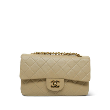 Beige leather Quilted Classic Flap Small GHW