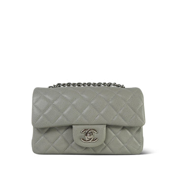 Grey leather Quilted Mini Rectangular Flap Silver Hardware