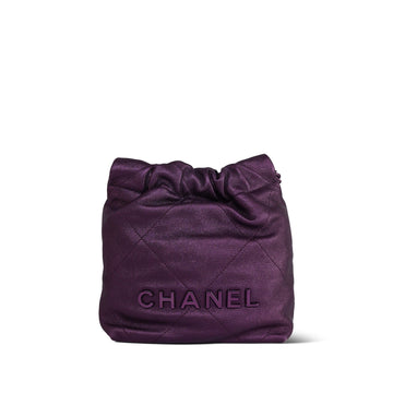 24B Purple Metallic leather Quilted Mini 22 Bag