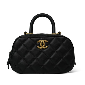 25A Black leather Quilted Bowling Bag on Chain AGHW