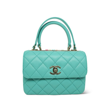 24C Turquoise leather Quilted Lacquered Logo Trendy CC Mini LGHW