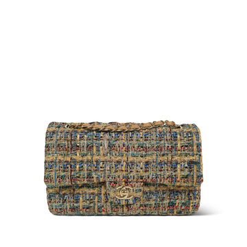 Egyptian Gold Tweed Quilted Classic Flap Medium Light Gold Hardware