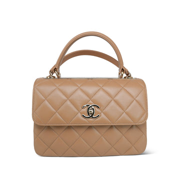 Dark Beige leather Quilted Trendy CC Small LGHW