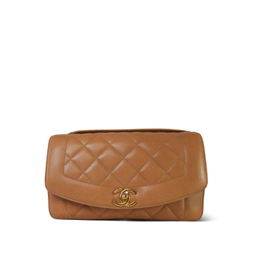 Caramel leather Quilted Medium Diana Double Flap Aged Gold Hardware