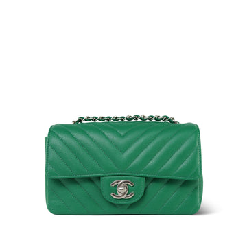 17S Green Chevron leather Quilted Mini Rectangular Flap Silver Hardware