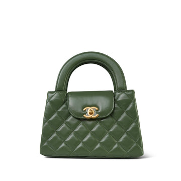 25A Khaki Green leather Quilted Nano Kelly Shopper Aged Gold Hardware