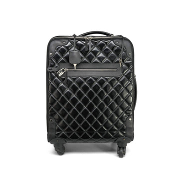 Chanel Black Vinyl leather Quilted Trolley Rolling Luggage Silver Hardware