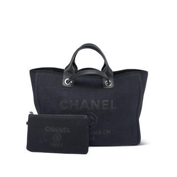22C Navy/Black Canvas Deauville Shopping Tote Large Silver Hardware