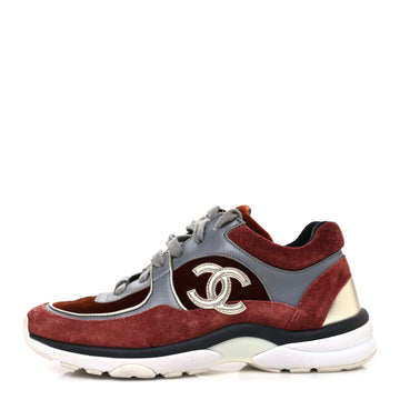 Suede Velvet Lambskin CC Sneakers 36 Burgundy Grey
