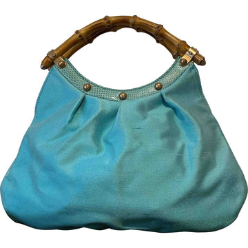 Gucci bamboo turquoise silk handbag