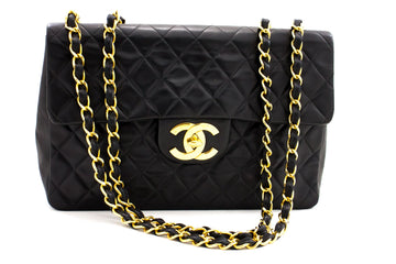 CHANEL Jumbo 13" Maxi 2.55 Flap Chain Shoulder Bag Black Leather d68