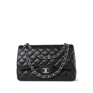 Black leather Quilted Classic Flap Jumbo SHW