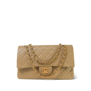 Beige leather Quilted Medium Classic Flap GHW