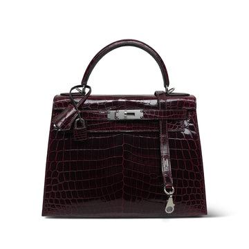 Kelly Sellier 28 Bordeaux leather Niloticus Palladium Plated T Stamp