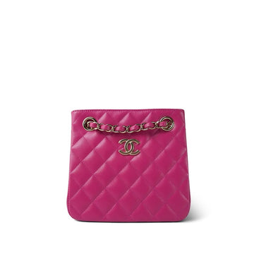 Fuchsia leather Quilted Mini Bucket Bag Light Gold Hardware