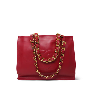 Red leather Quilted CC Shopping Tote Aged Gold Hardware