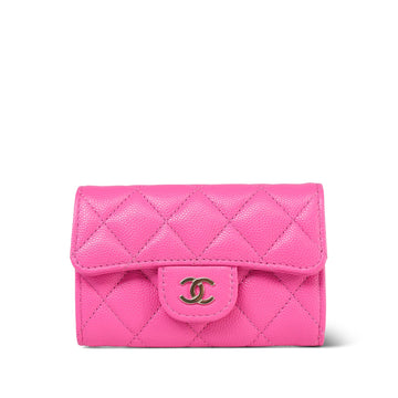 22K Pink leather Quilted Classic Flap Card Holder LGHW