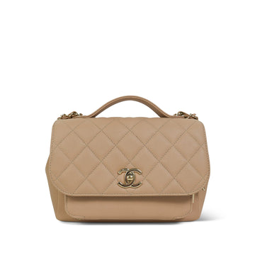 20P Beige leather Quilted Business Affinity Flap Medium LGHW