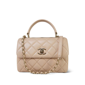 Beige leather Quilted Small Trendy CC Light Gold Hardware
