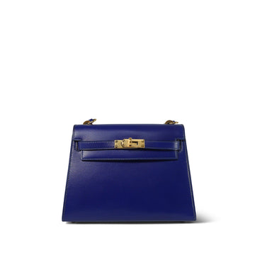 Mini Kelly Sellier 20 Bleu Saphir Box leather  Q Circle Stamp