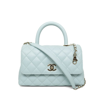 Light Blue leather Quilted Coco Handle Small Light Gold Hardware