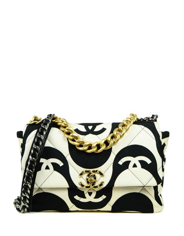 Chanel 2021 Black/ Ecru Fabric CC Printed Large 19 Flap Bag