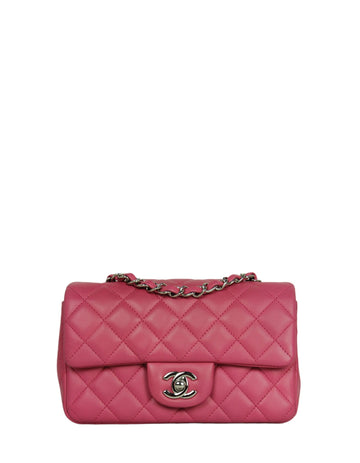 Chanel Pink Lambskin Leather Quilted Rectangular Mini Flap Bag