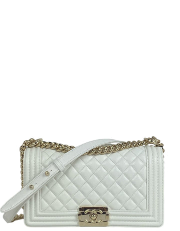 Chanel 2025 White Caviar Medium Boy Bag