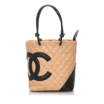 C*C Brown Beige Leather Leather Cambon Ligne Tote France