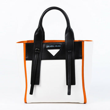 Prada Bag Ouverture Small White Orange Leather Leather/canvas Tote