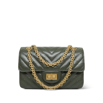 Khaki Green leather Chevron Mini Reissue 2.55 Flap Aged Gold Hardware