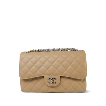 Beige Clair leather Quilted Jumbo Classic Flap SHW